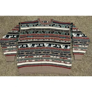 VINTAGE TUNDRA 3D Chunky Knit Coogi Style Multicolor Made In Canada Sweater 1X